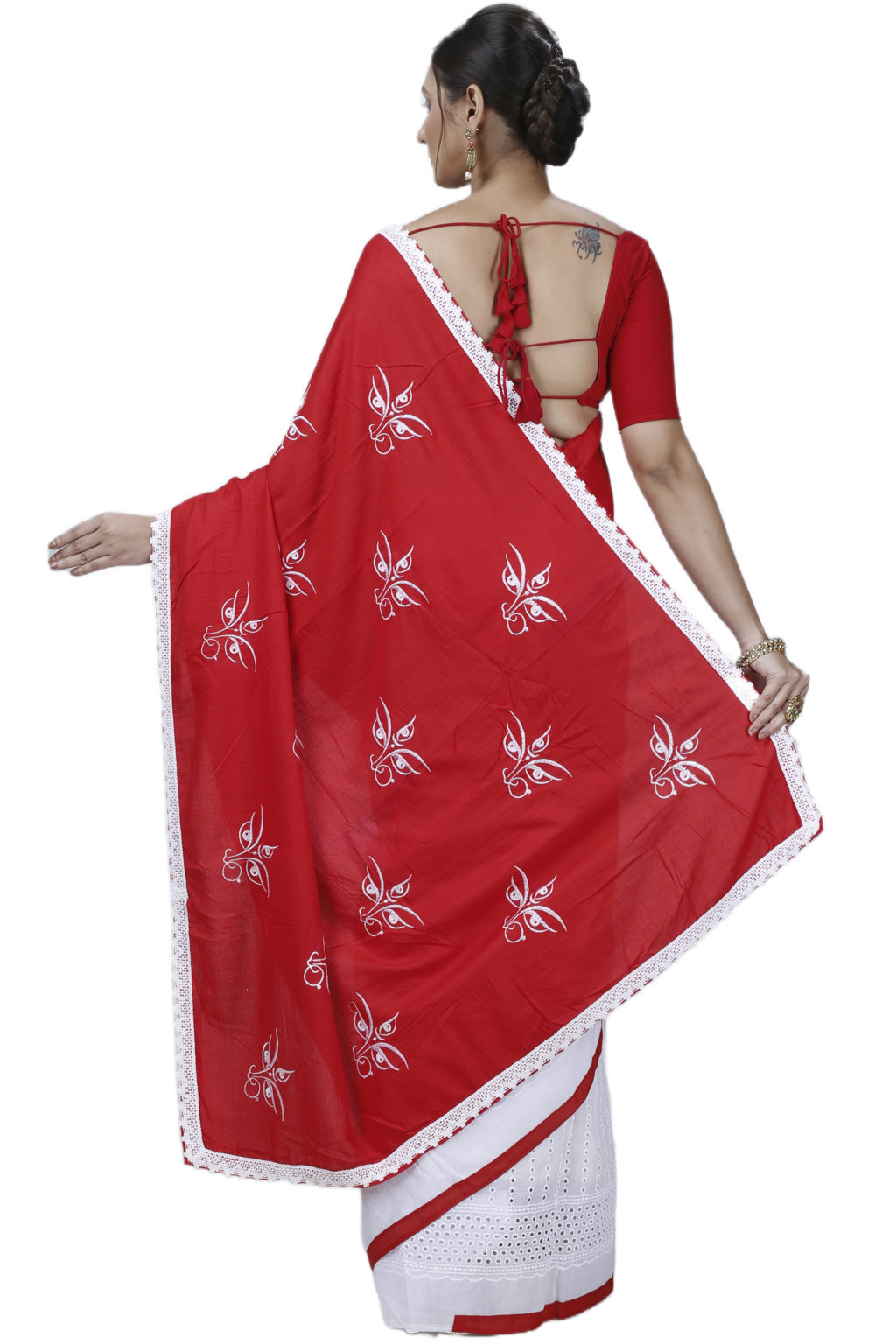 Red Pure Cotton Tiro Hand Loom Saree (13)